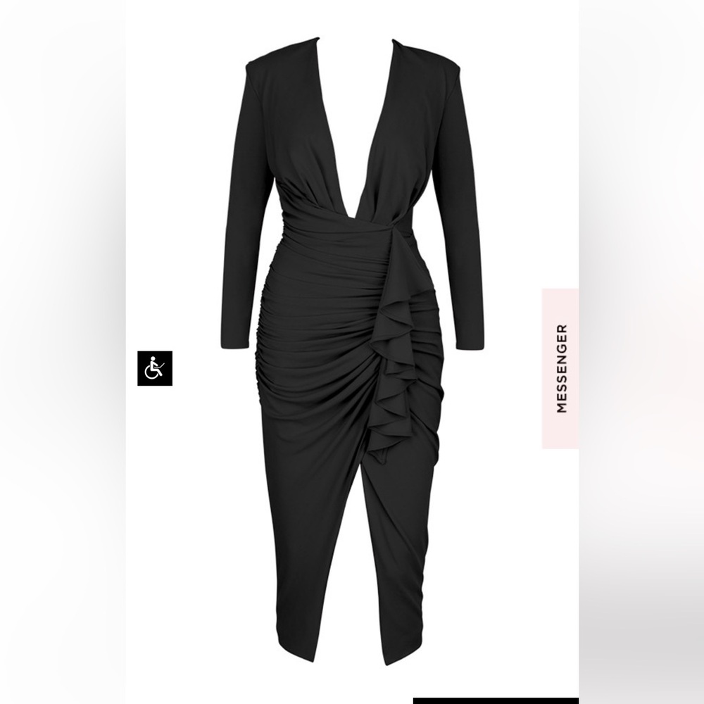 MIRA BLACK DEEP PLUNGE MIDI DRESS - Picture 10 of 15